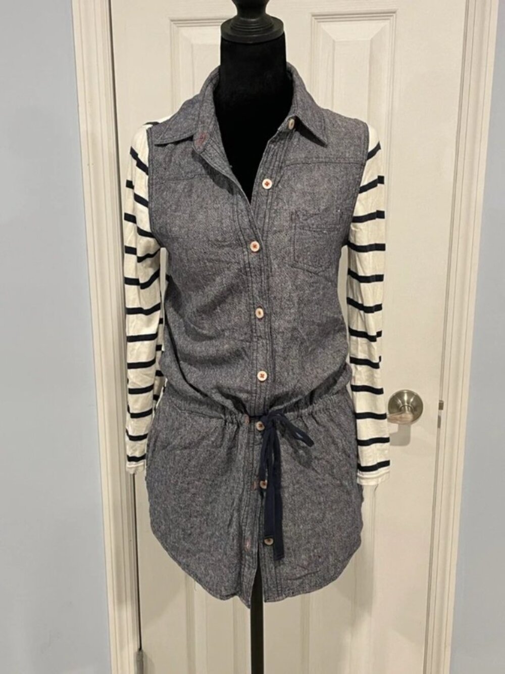 Anthropologie Postcard Women's Denim Chambray Striped Layered Shirt Dress XS